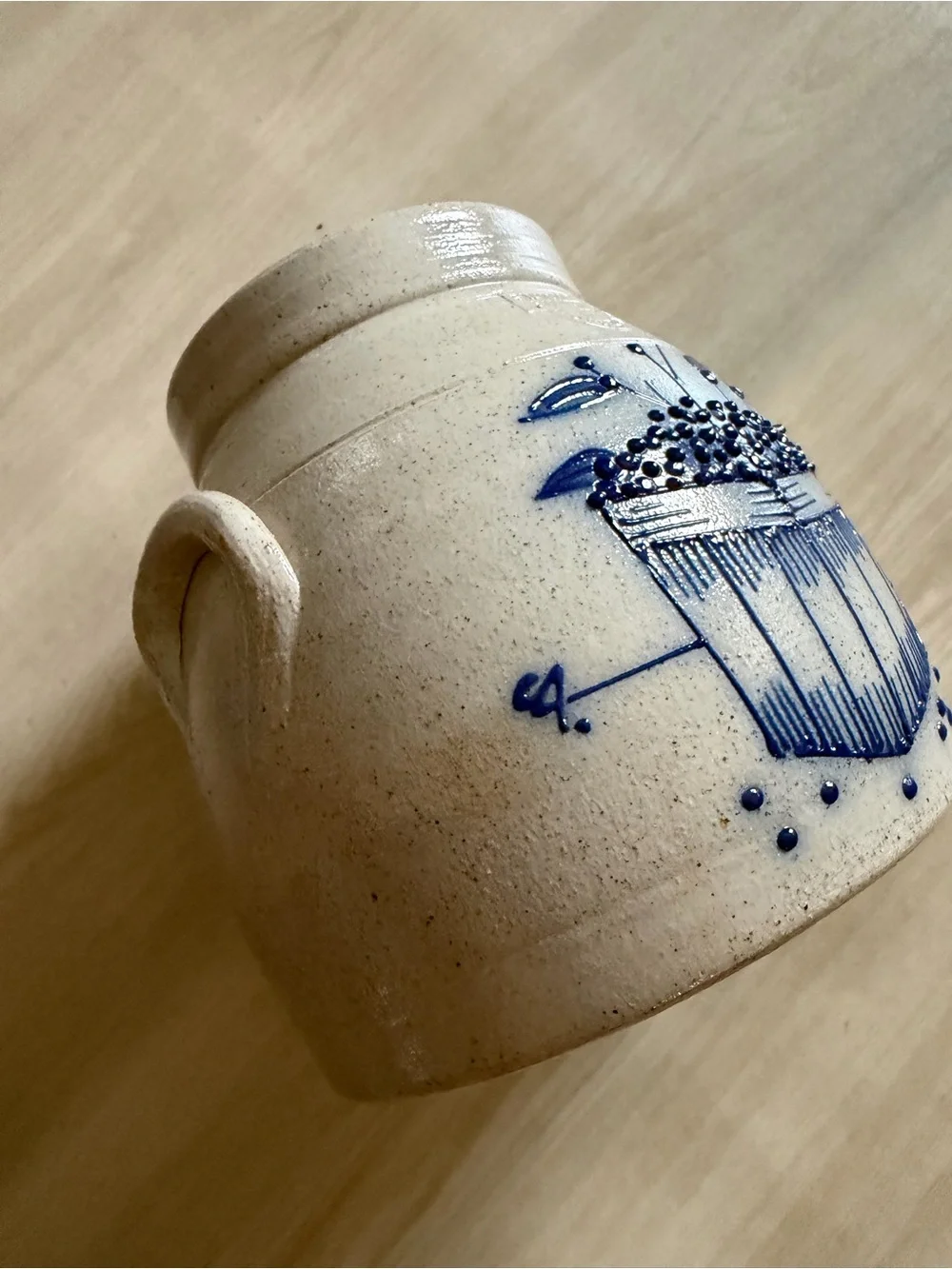 Salmon Falls Stoneware 1994 Pottery Canister Lid Handles Blueberry Basket